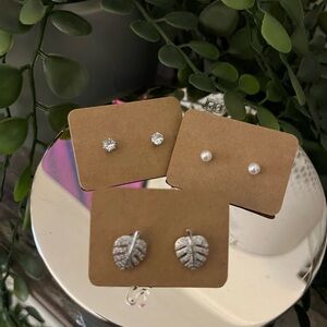 Silver Leaf and Pearl Earring Set